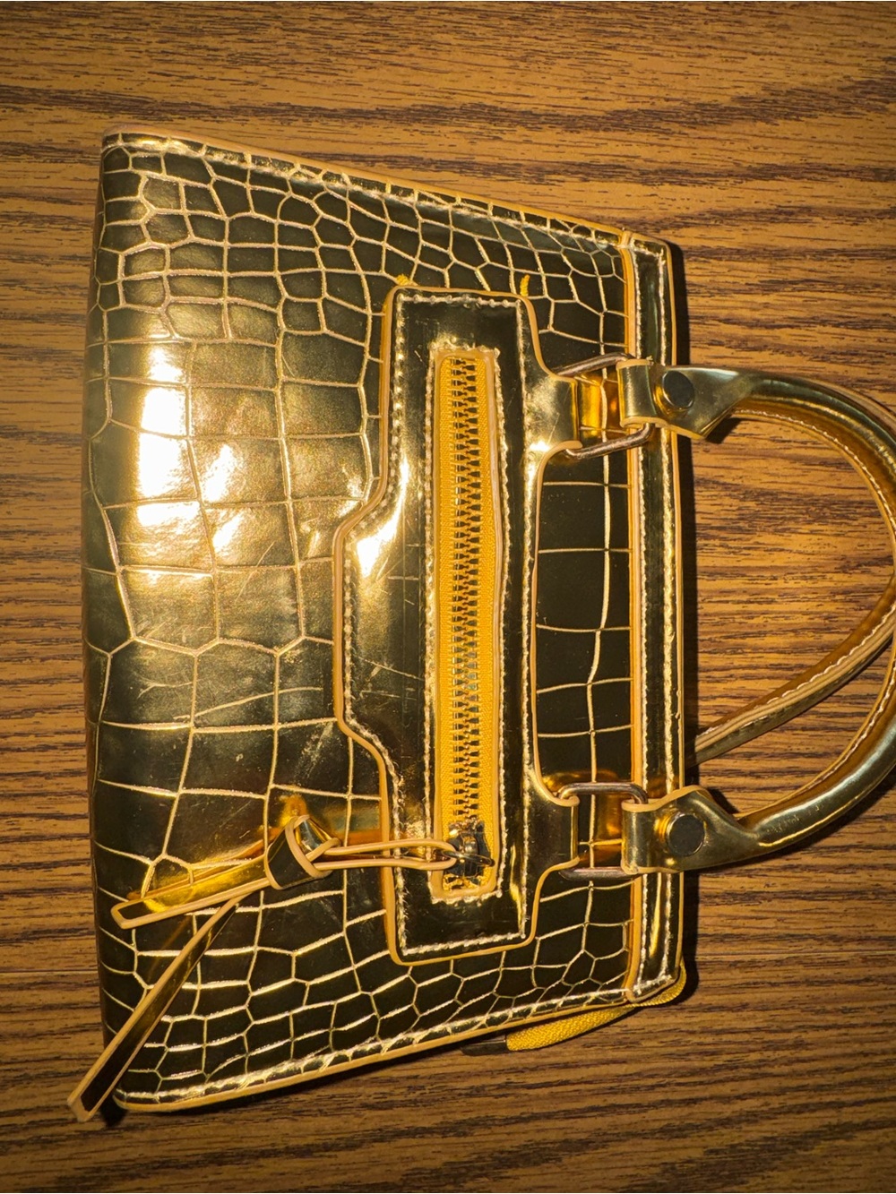 Gold Croc-Embossed Mini Tote Handbag - Picture 4 of 5